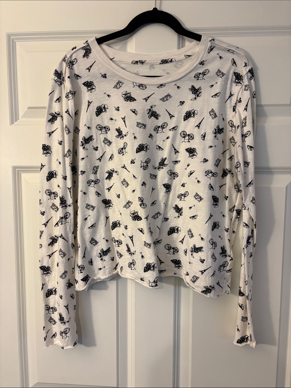 Maeve White Long Sleeve Tee with Black Parisian Print